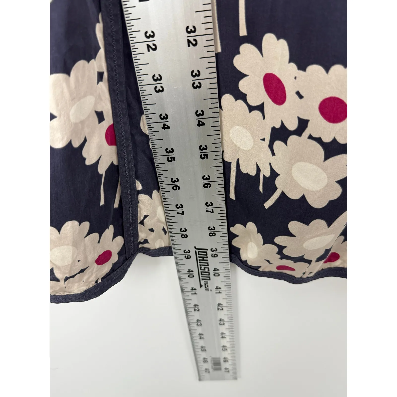 Boden Notting Hill Silk Dress Floral Print Navy Cream Magenta Size 8 Long Retro Blue - Image 7
