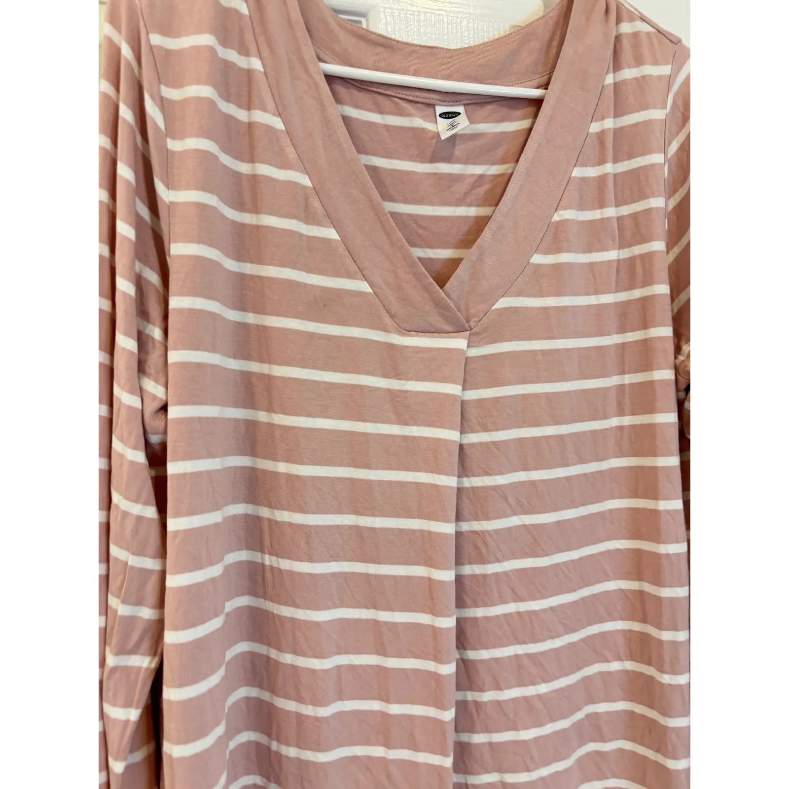 Old Navy‎ Luxe Long Sleeve V Neck Striped Tunic Top Large Tall Pink White - Image 2