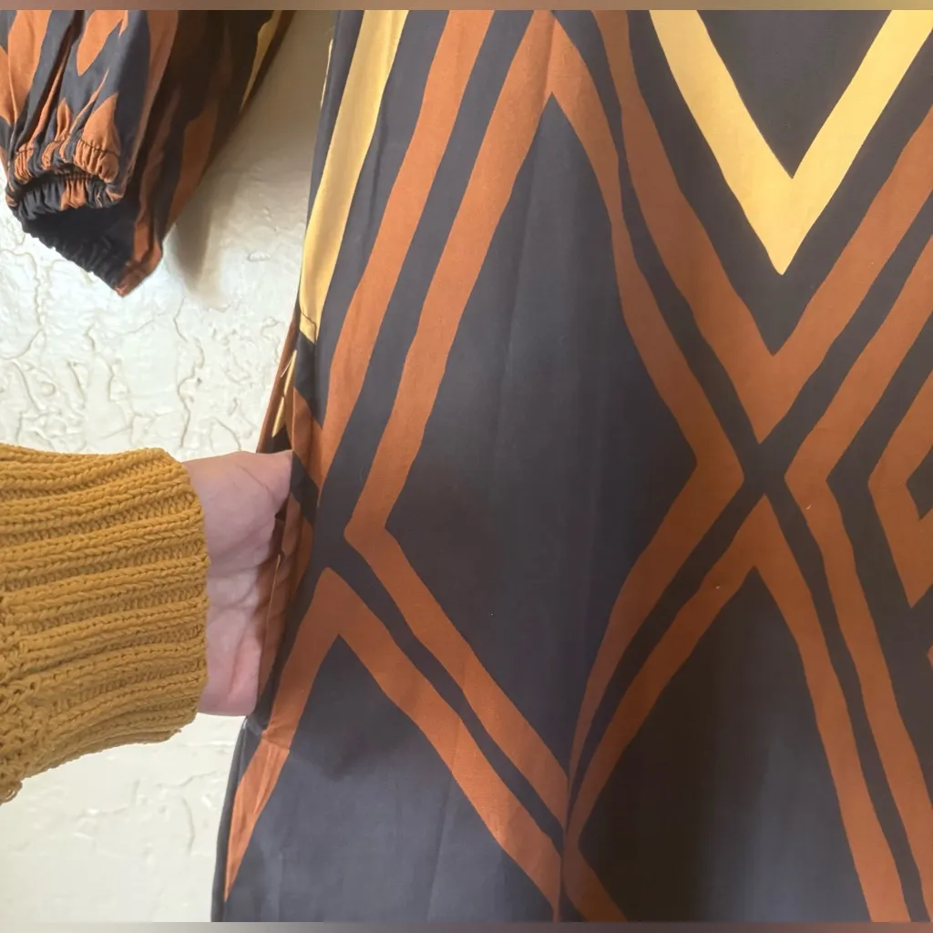 Anthropologie Porridge Womens Brown Black Geometric Mireil Midi Dress Small - Image 5