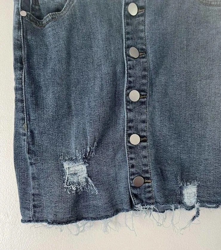Rue 21 Button Front Distressed Stretch Denim Mini Skirt Juniors Size Small - Image 4