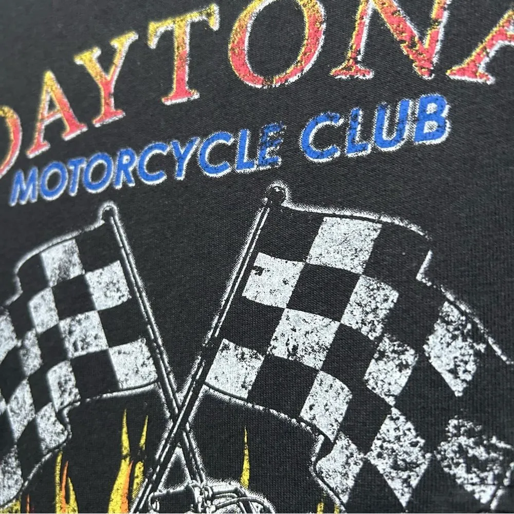 Modish Rebel Daytona Motorcycle Club Graphic Tee Vintage Vibe Zippers Medium Black - Image 4