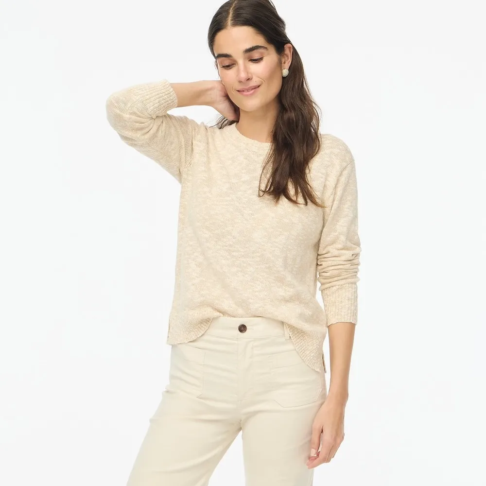 NWOT J. Crew Sweater Crewneck Beach sz M Coastal Boho Cozy Small Hole Sew/Patch White Size M - Image 2