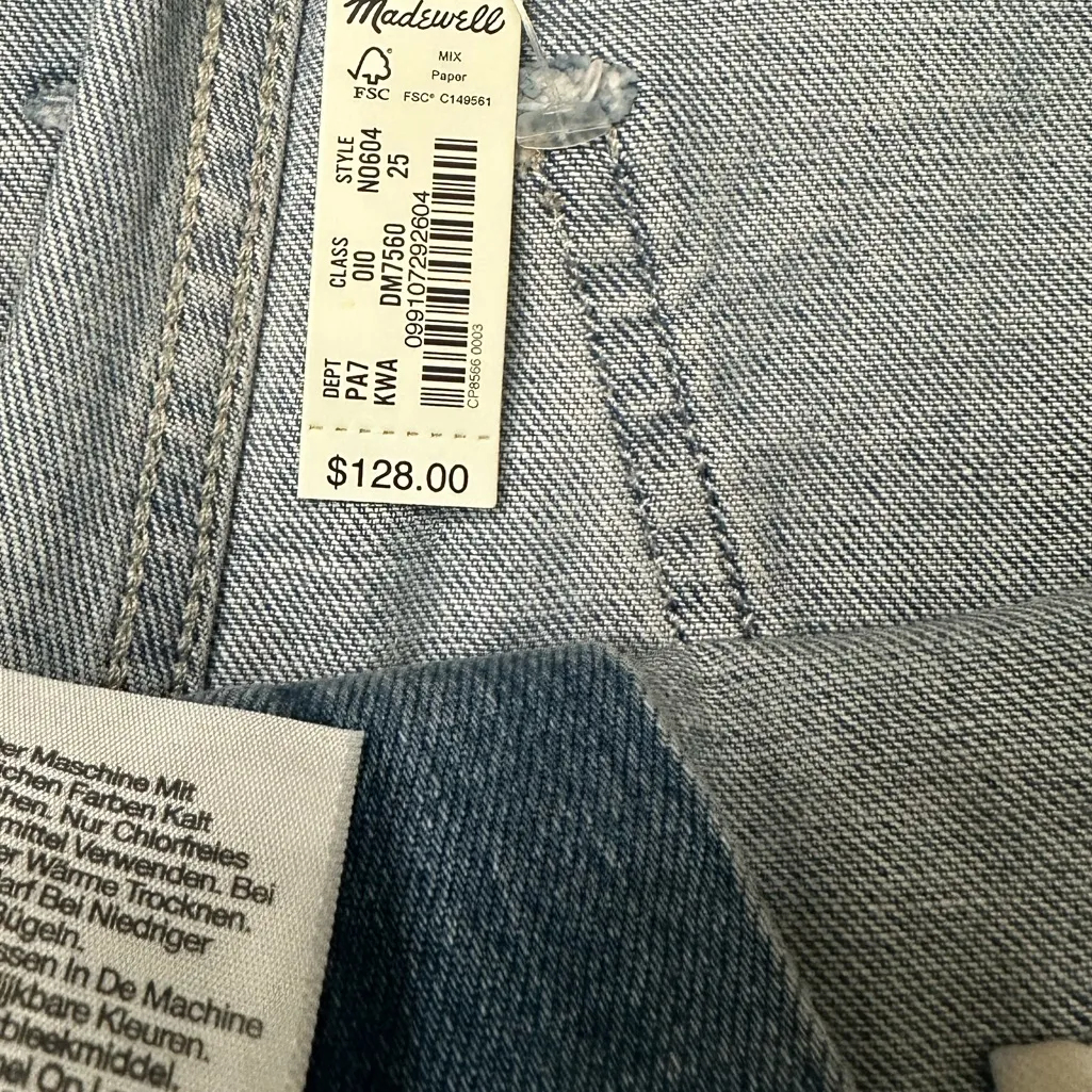 Madewell The Emmett Wide Leg Jeans Crop Patch Pocket Blue Wash Size 25 - Image 4