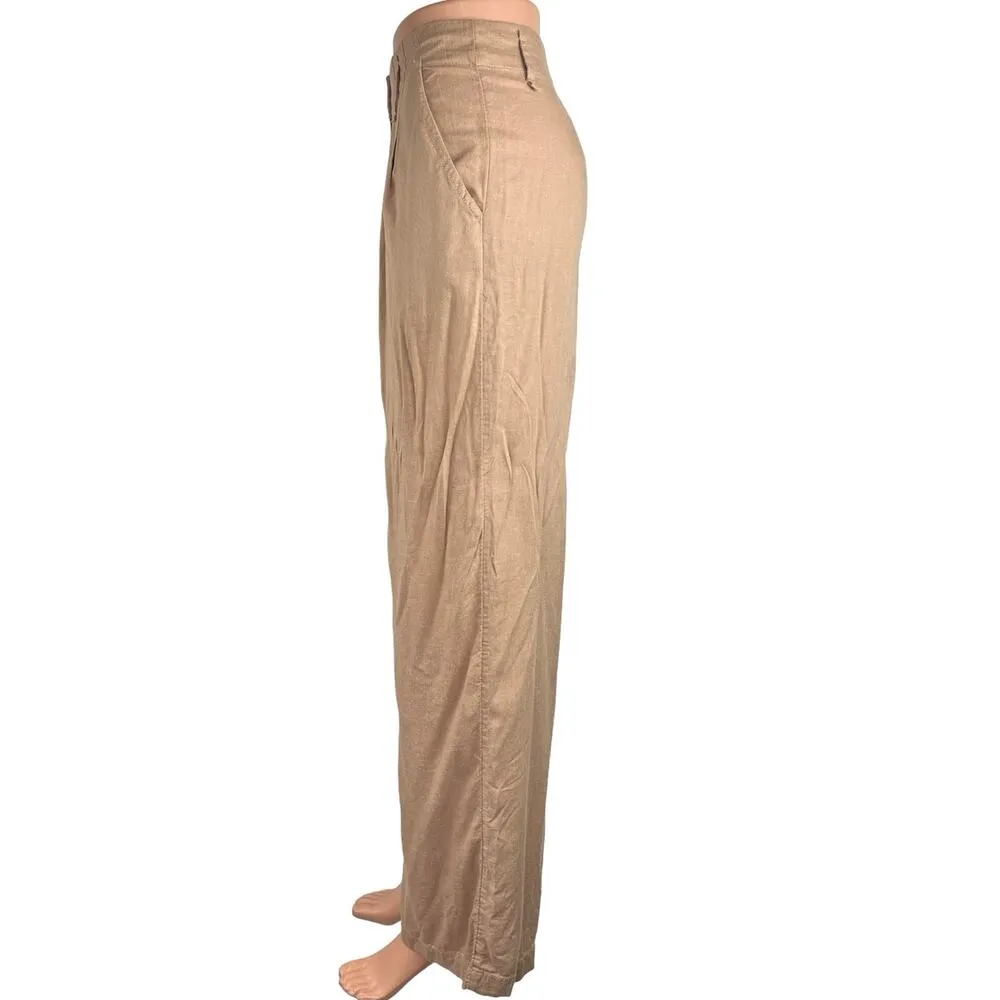 NEW Urban Outfitters  Linen Tan Baggy High Rise Trouser Wide Leg Pants Size 0 - Image 2