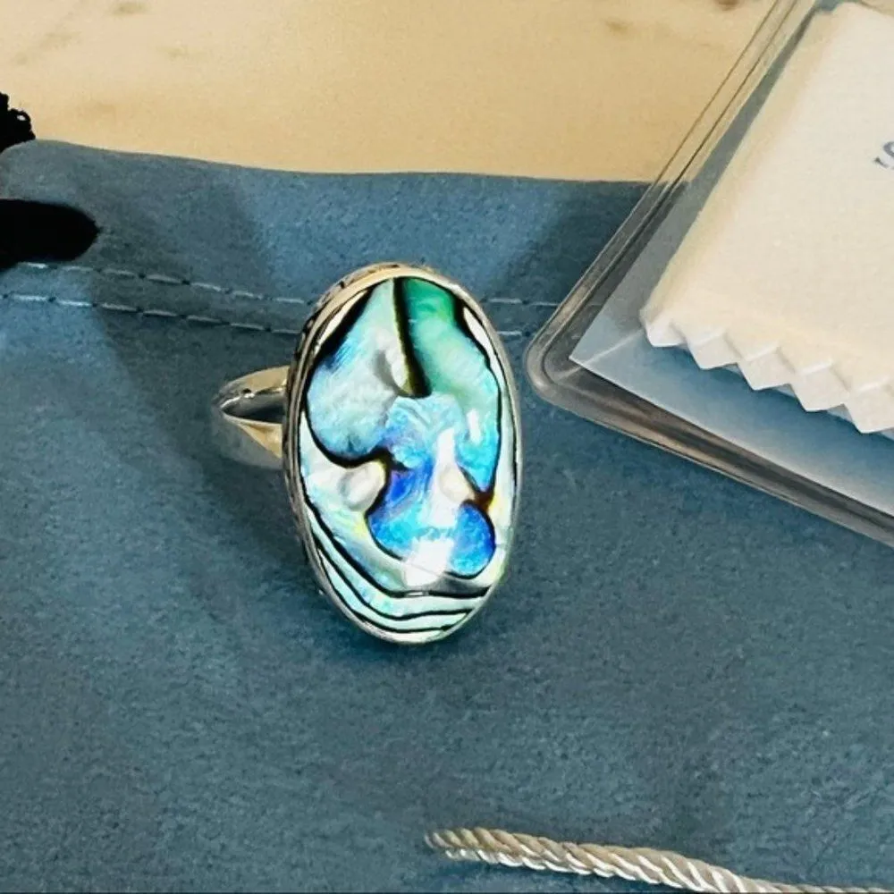 Samuel B. Sterling Silver‎ Bezel Set Abalone Balinese Oval Ring, Sizes 6, NWT Blue - Image 5