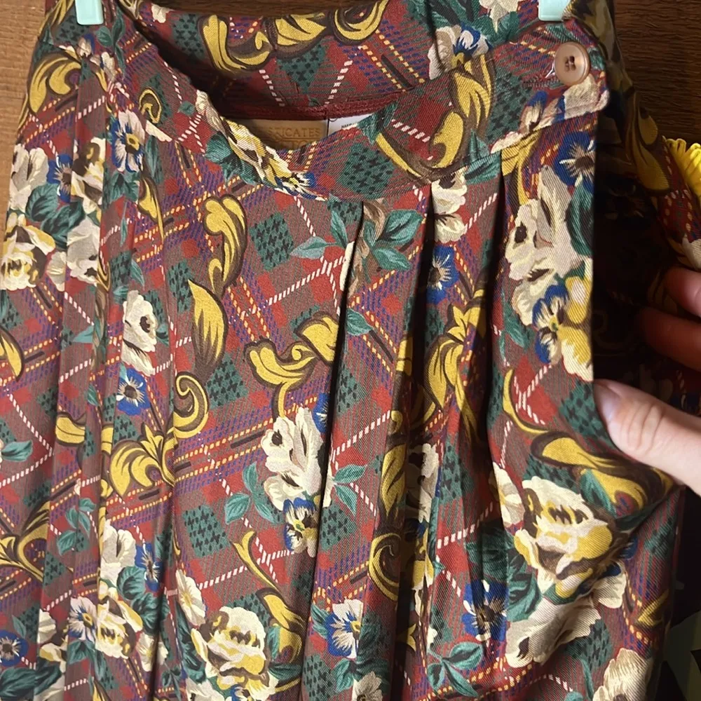 Pendleton Vintage Plaid Western Cowgirl Maxi Skirt Pleat Floral Button Prairie - Image 6