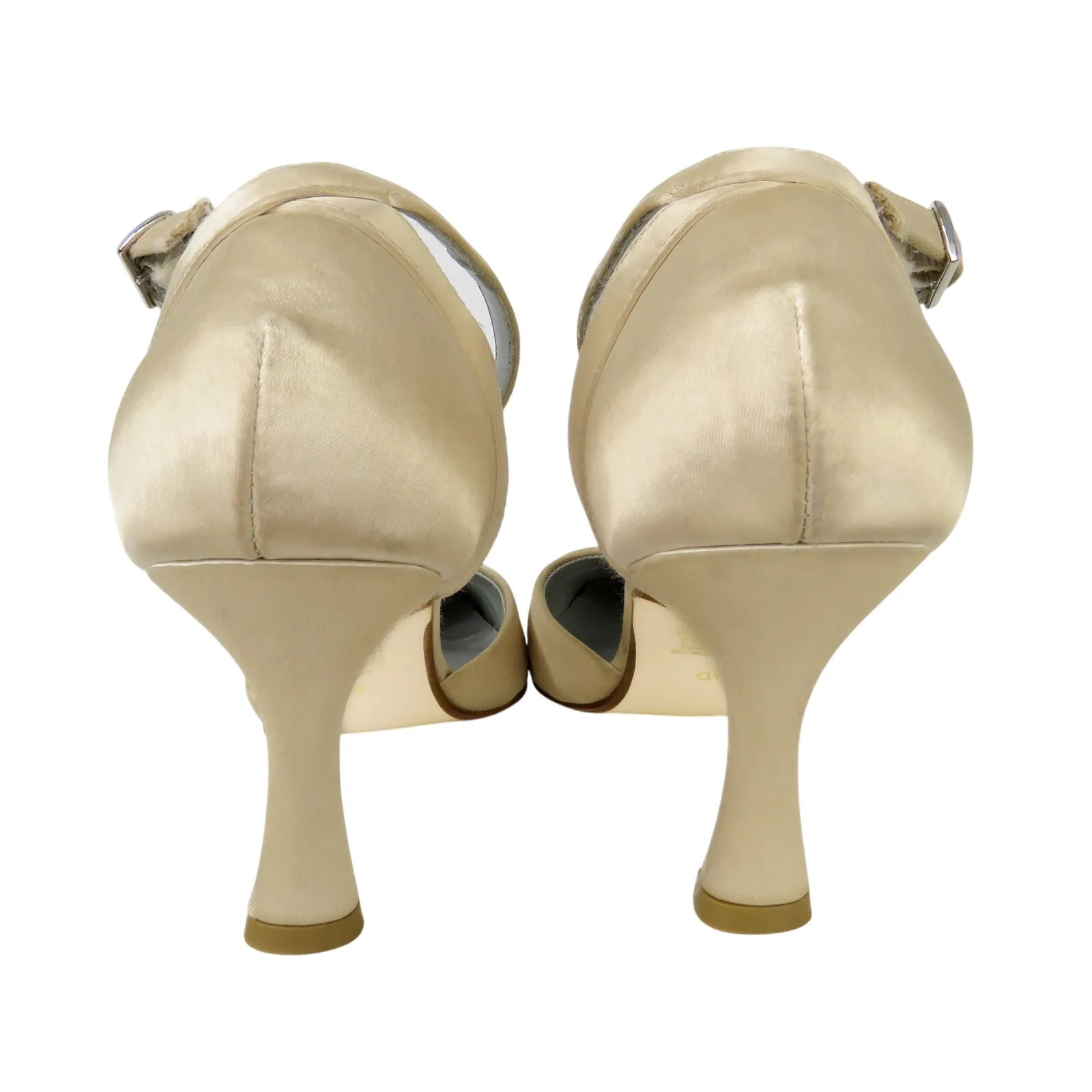 Dyeables 1980s Vintage Cream Satin Pointed Toe Ankle Strap Heels 6.5 Ballet White - Image 8