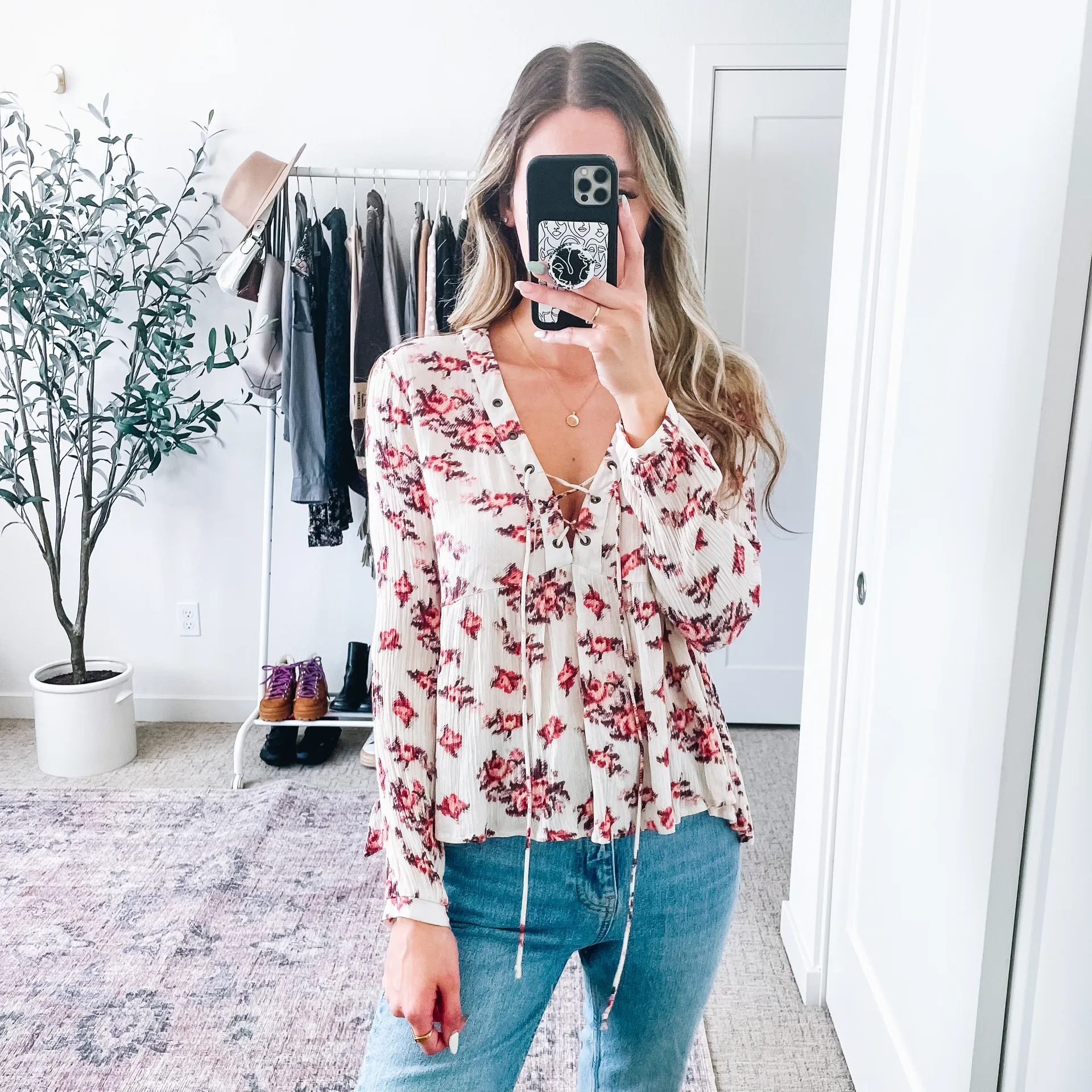 Lush Pink Floral Long Sleeve Babydoll Top - Image 2