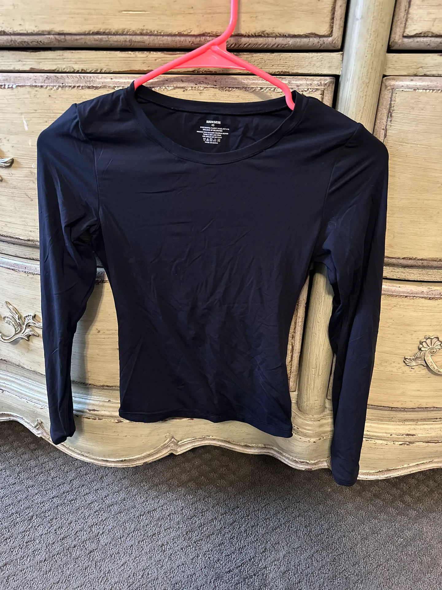 SUUKSESS Women Double Lined Fitted Basic T Shirts Crew Neck Long Sleeve Crop Top Black Size XS - Image 3