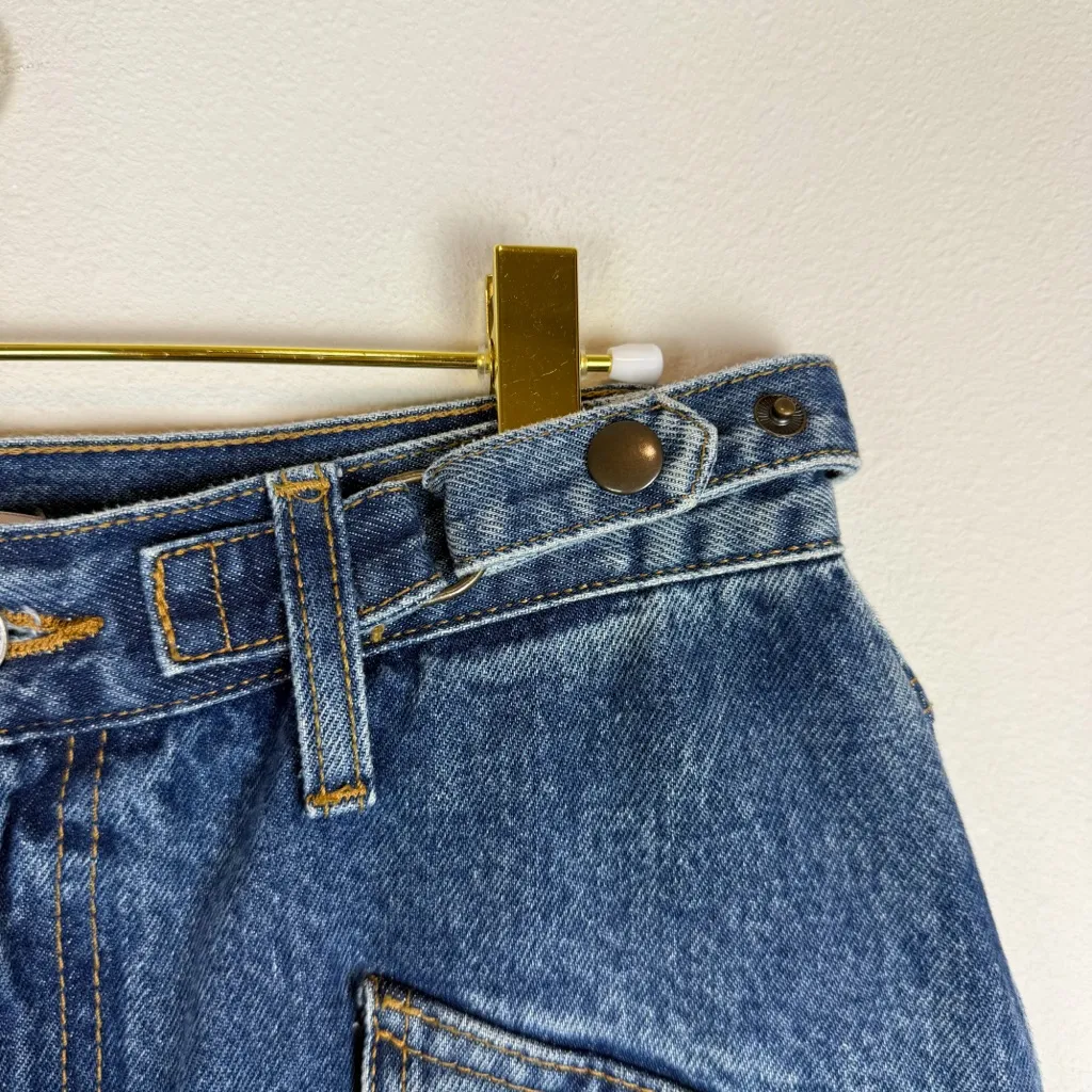 Re/Done Racer Denim Cargo Mini Skirt Moto Speedway Size 27 - Image 10