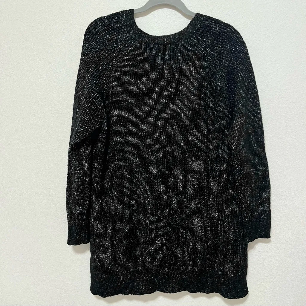 Natural Reflections Ribbed V-Neck Raglan Long-Sleeve Sweater, marled black sz XL - Image 7
