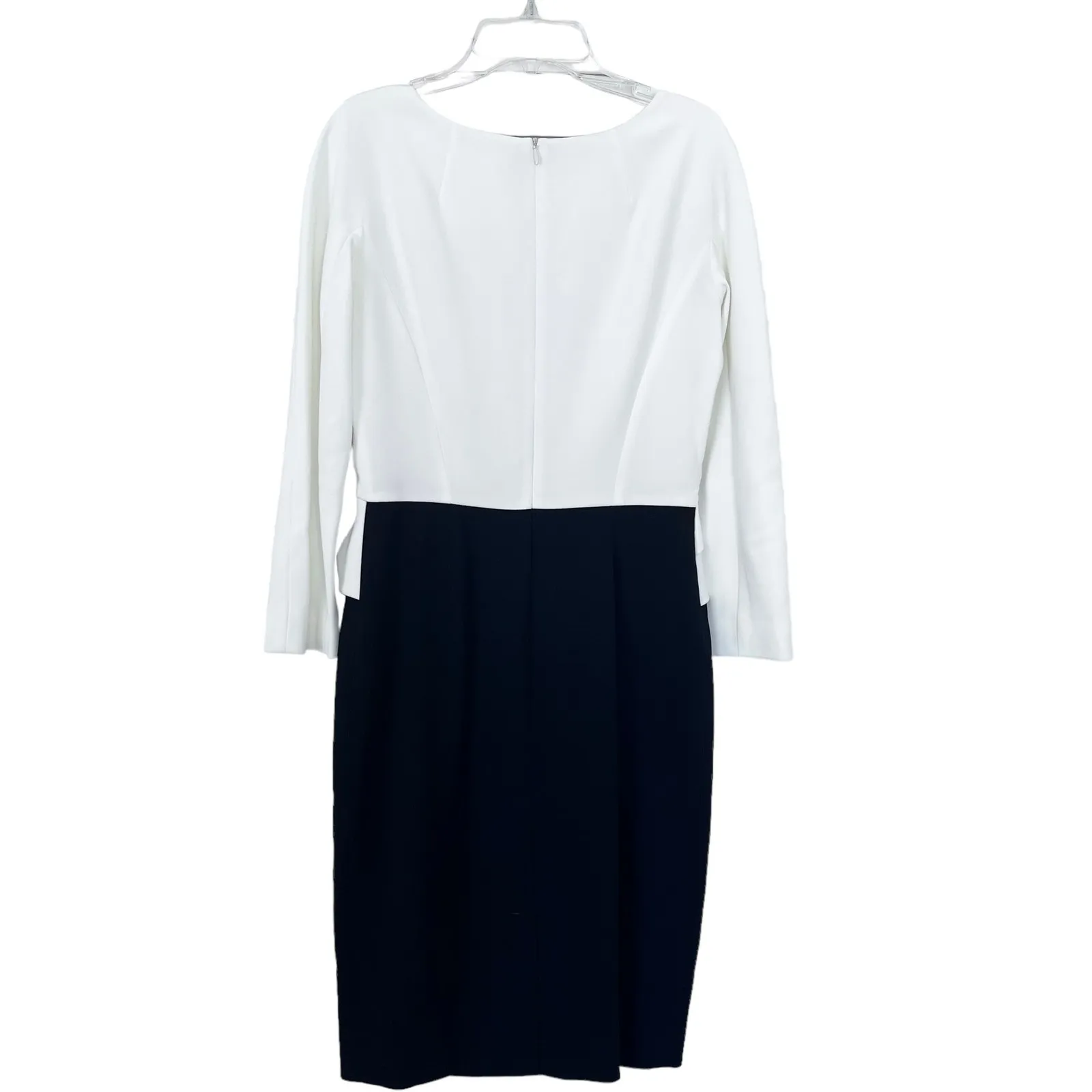 Paule Ka Long Sleeve Peplum Colorblock Sheath Dress White Black Size 38/US 6 - Image 4