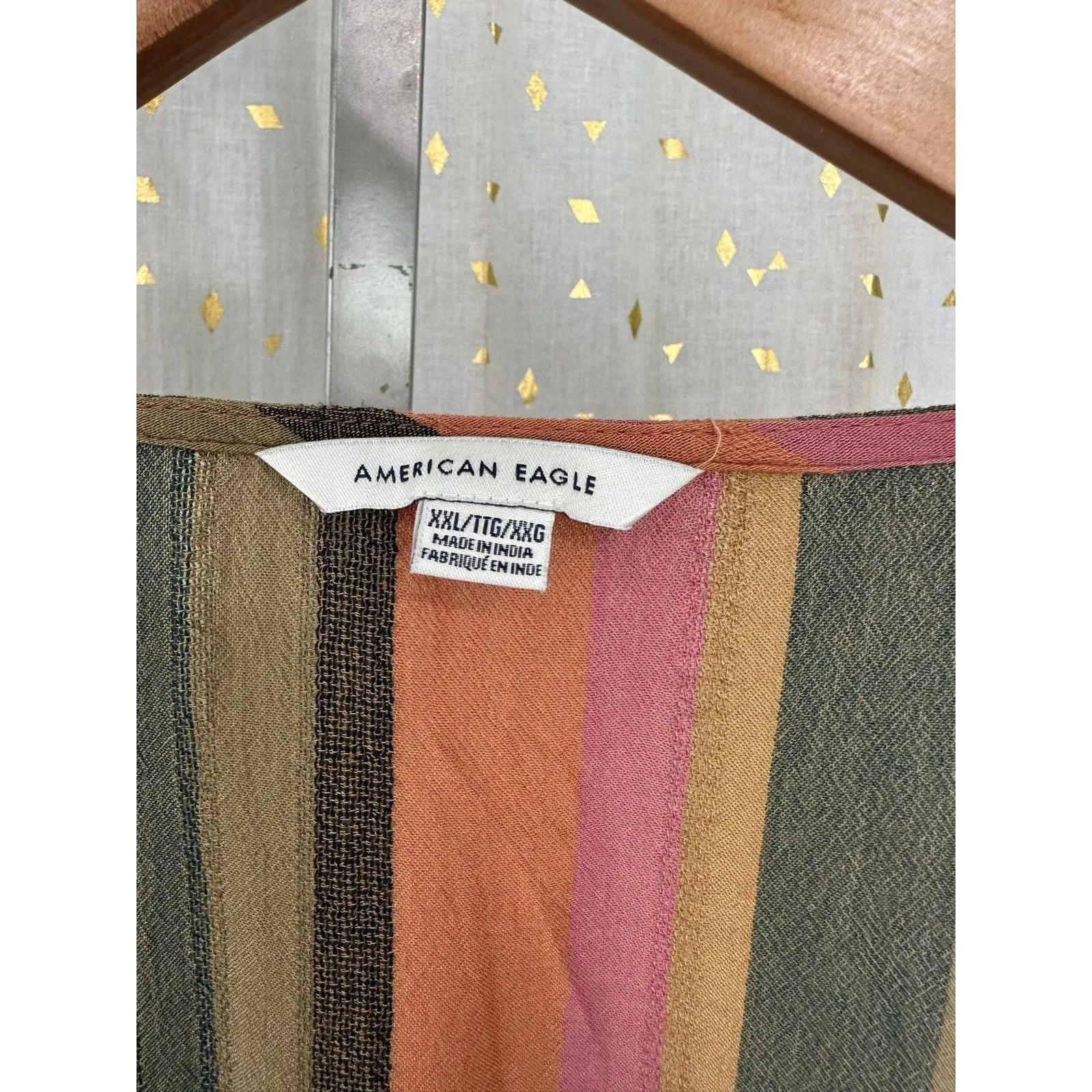 American Eagle Tie Front Fall Stripe Long Flutter Sleeves Blouse Top XXL - Image 5