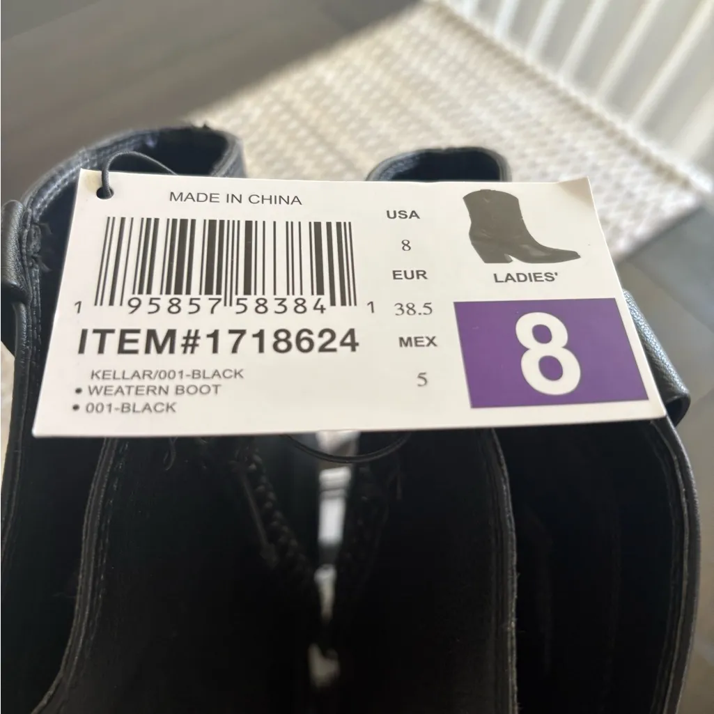 NEW Dolce Vita Women's Black Faux Leather Vegan Braided Detail Western Boots Size 8 - Image 2