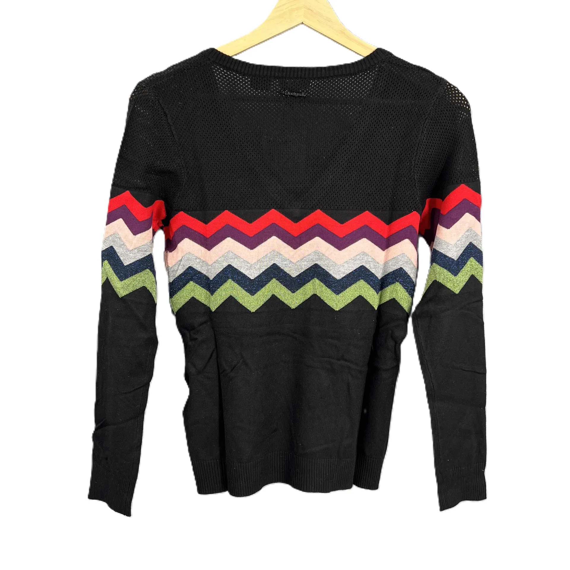 Desigual Womens Sweater‎ Black Rainbow Chevron Metallic Mesh Detail US XXS New - Image 3