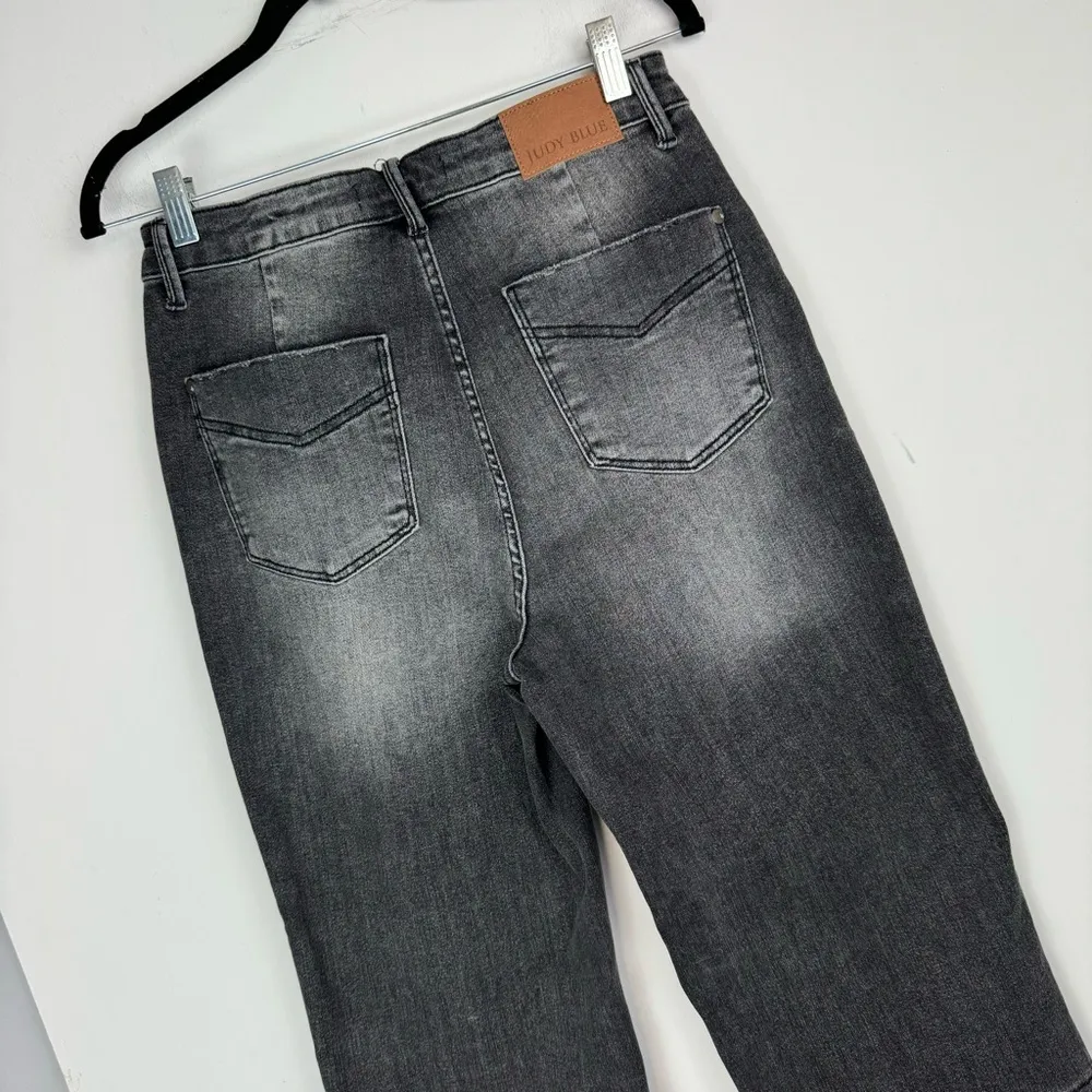 Judy Blue Wide Leg Crop Jeans Sz 28 High Rise Raw Hem Black Grey Wash - Image 11