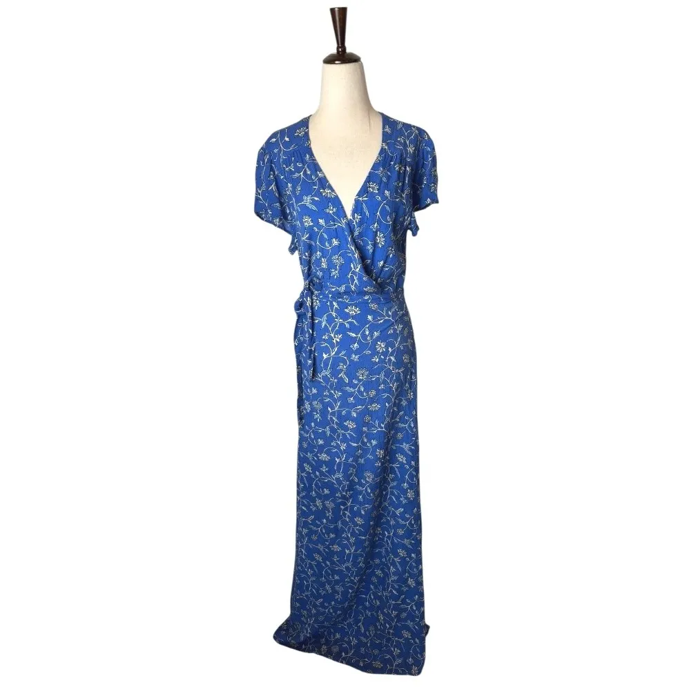 Amuse Society Dress Women Medium Blue Coast Floral Summer Safari Wrap Maxi Boho‎ - Image 2