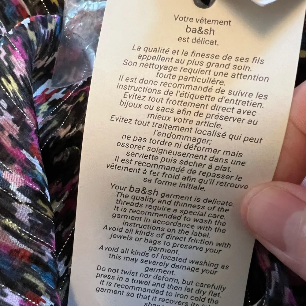 Ba&sh Deep Dress Lady Noir Multicolor Print Button Yolk NWT Size XS MSRP $365 - Image 8