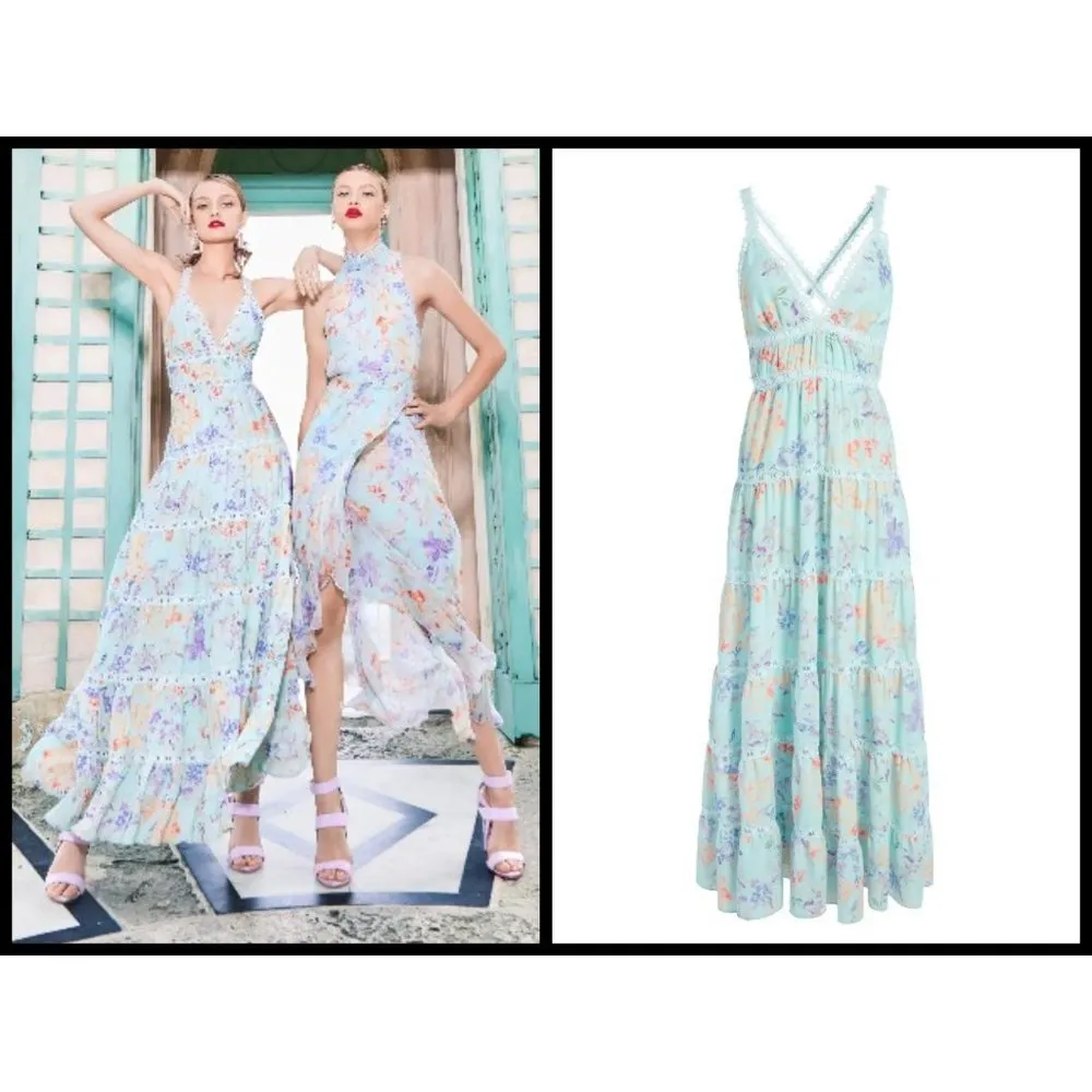 💕ALICE+OLIVIA Karolina Paneled Halter Maxi Dress - Image 4