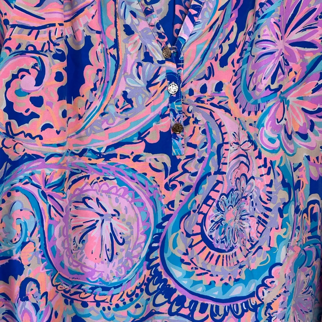 Lilly Pulitzer‎ Elsa Psychedelic Sunshine Silk Top Flowy Long Sleeve Size XS - Image 3