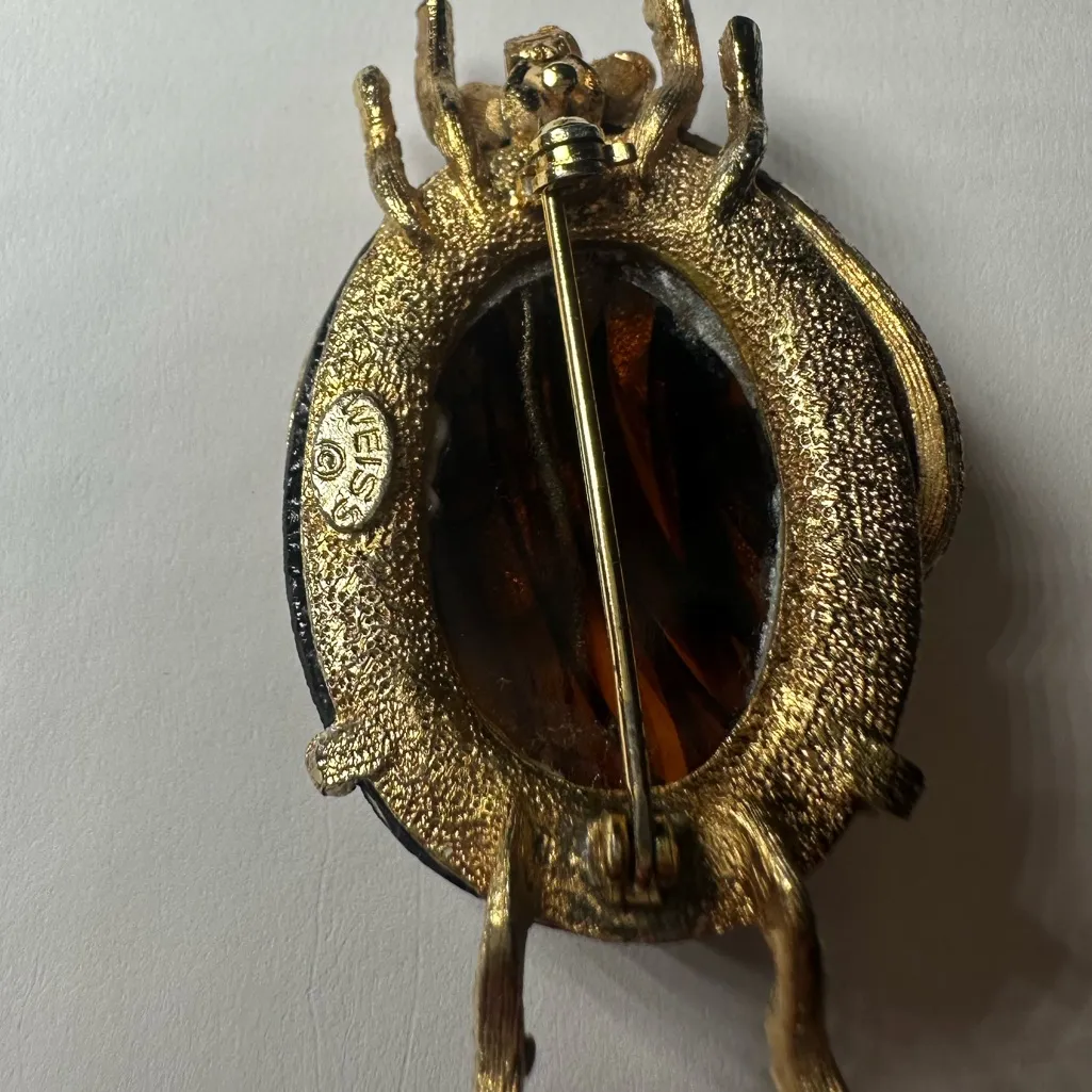 Vintage 1950s Weiss Beetle Brooch | Tiger Eye Glass Cabochon - Image 2