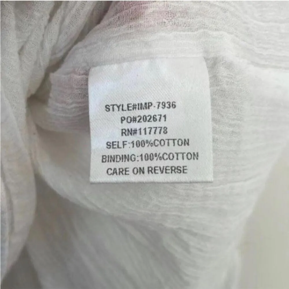 Love Stitch 100% Cotton White Gauzy Tank Top Grey Embroidery Cut Out Back - Image 7