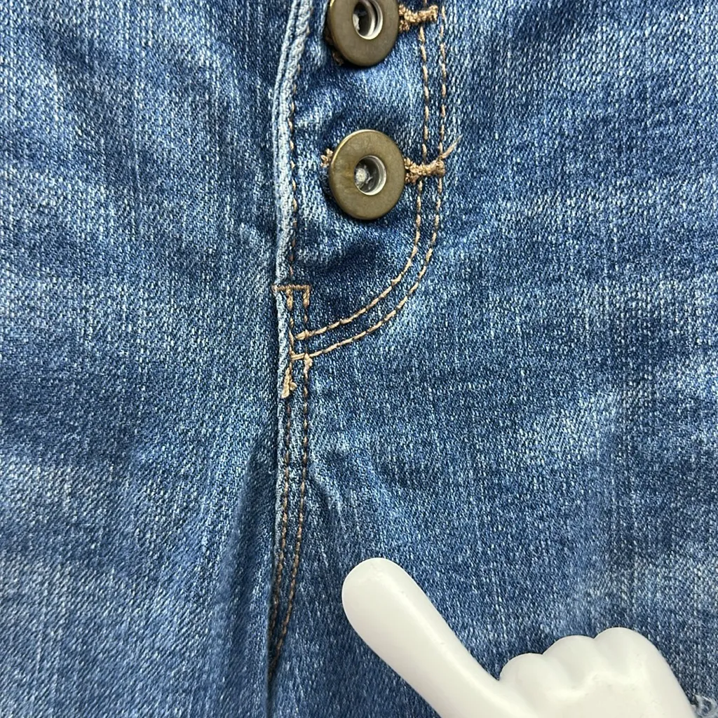 Nobo Button Fly Mid Rise Relaxed Skinny Destroyed Stretch Denim Blue Jeans 13 - Image 10