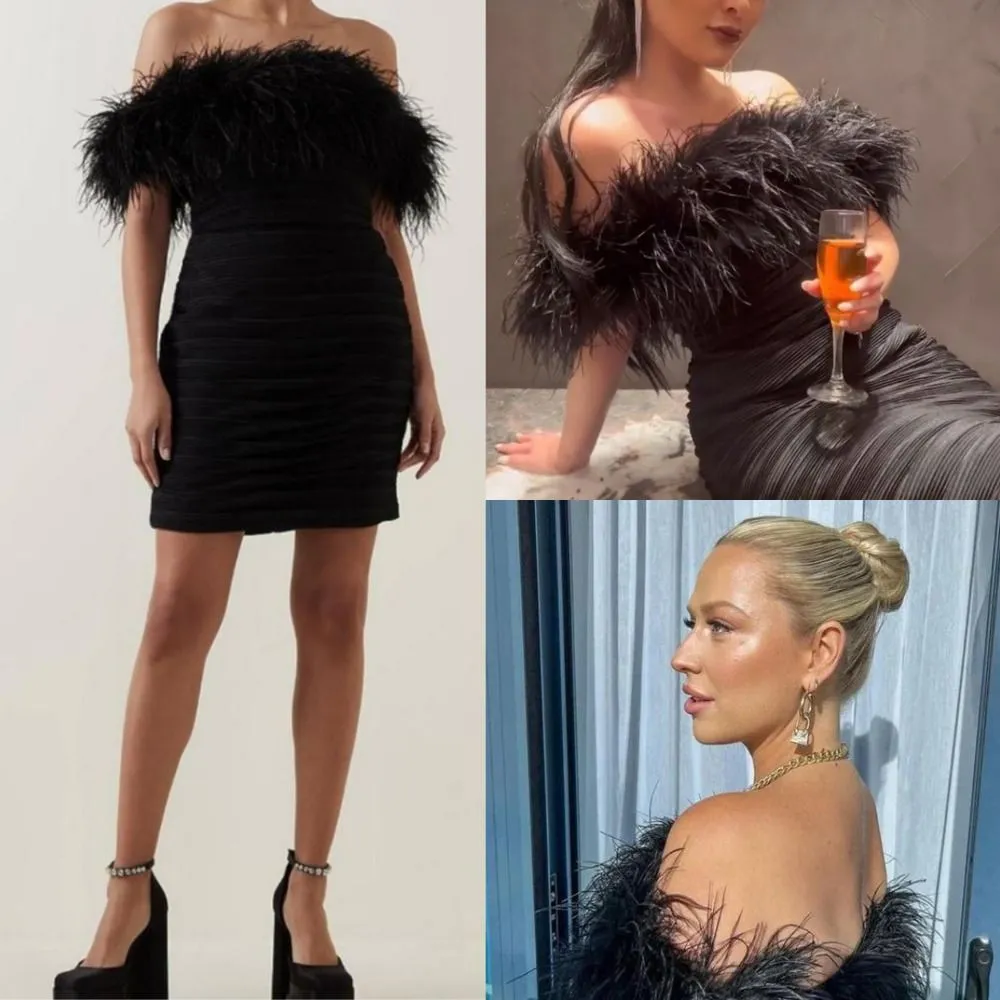 Rachel Gilbert Strapless Feather Trim Zion Mini Dress Black Size 10 Bodycon New - Image 4