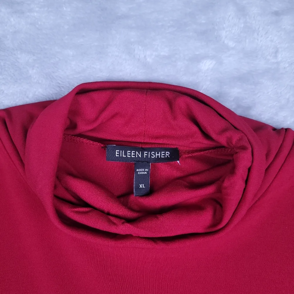 Eileen Fisher 100% Silk Women's Top Blouse Turtleneck Red Maroom Size XL - Image 3
