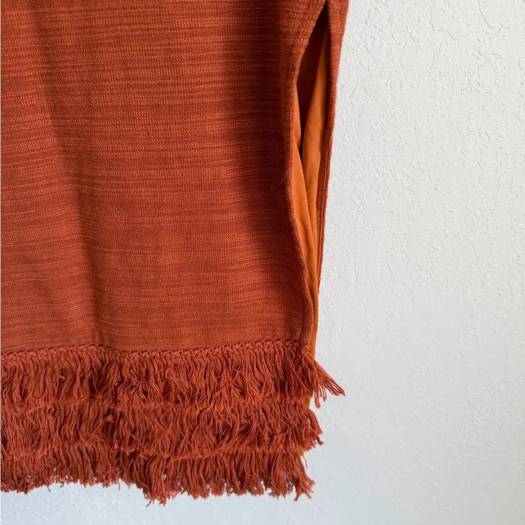 Saylor Staunton Fringe Slit Midi Skirt Womens XS Deep Orange Bohemian Layers - Image 3