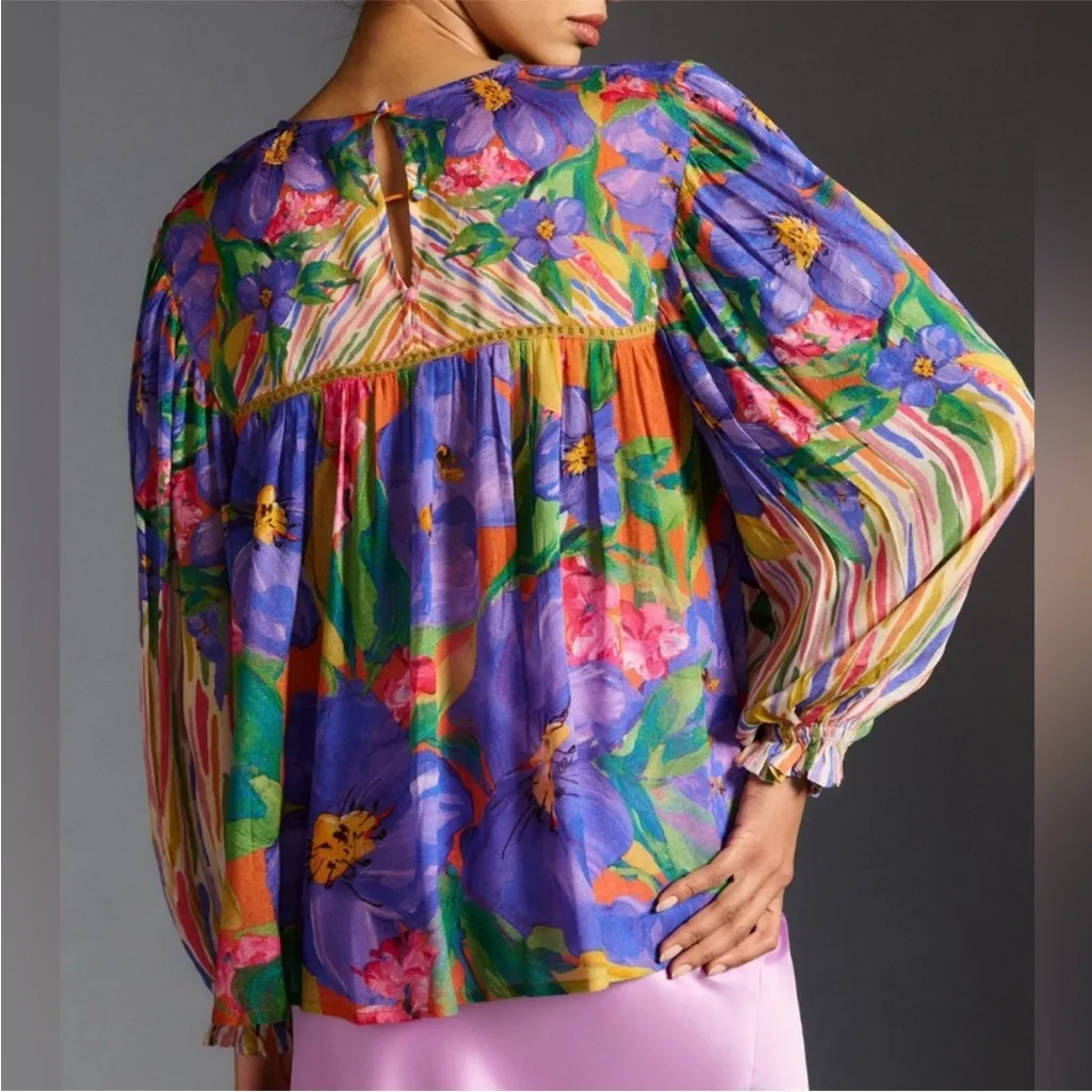 Bl^nk London X Anthropologie Miranda Peasant Balloon Sleeve Blouse Top Floral - Image 3