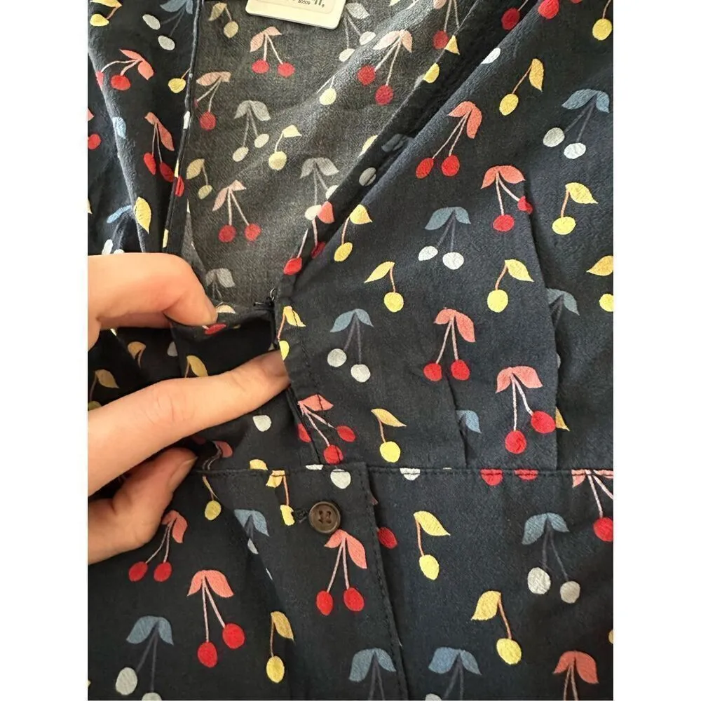 NWT Marine Layer Holli Sleeveless Jumpsuit Blue Cherry Print Pockets Tie Belt XS - Image 5