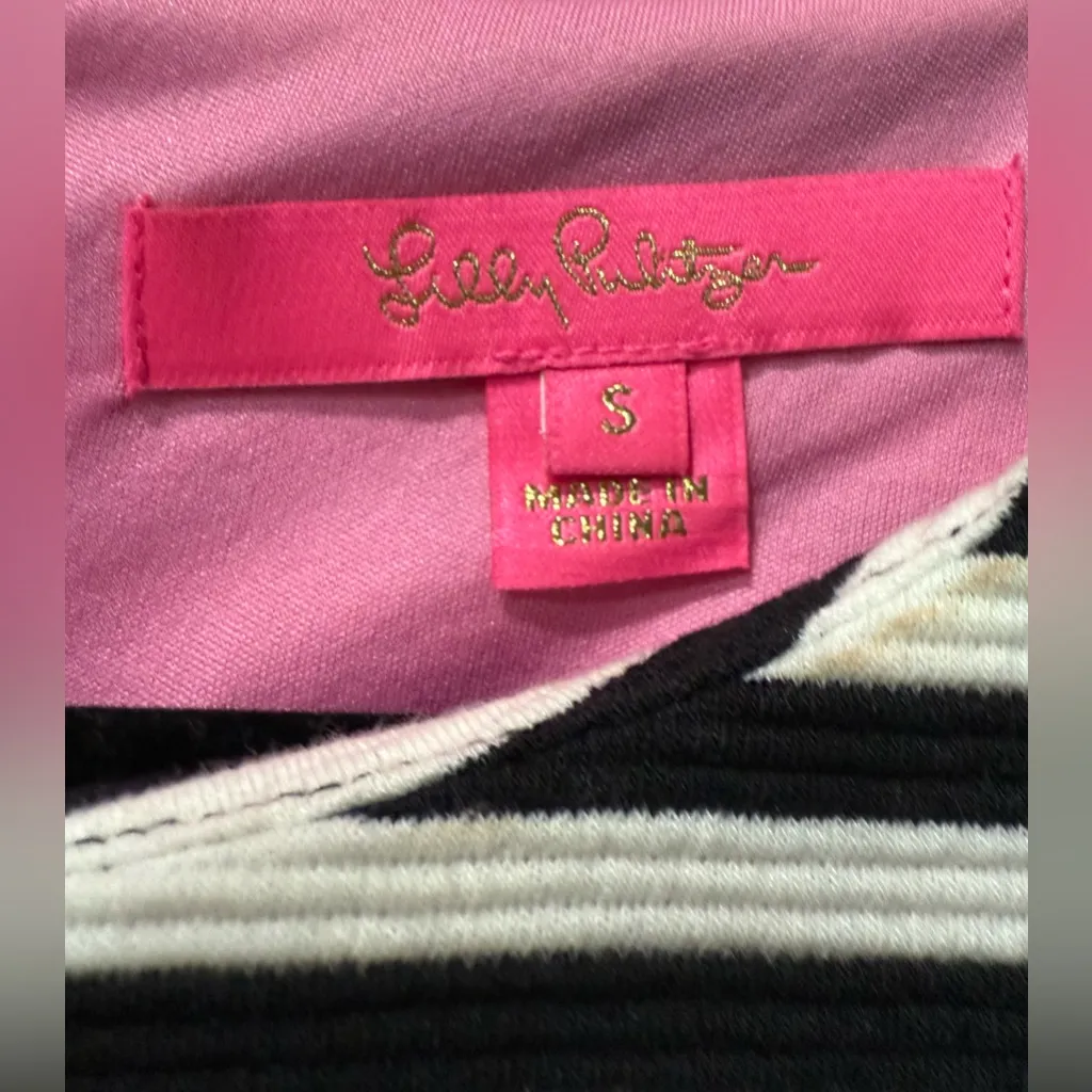 Lilly Pulitzer Alden Shift Dress Coconut‎ Ottoman Black / White Stripes Sz Small - Image 4