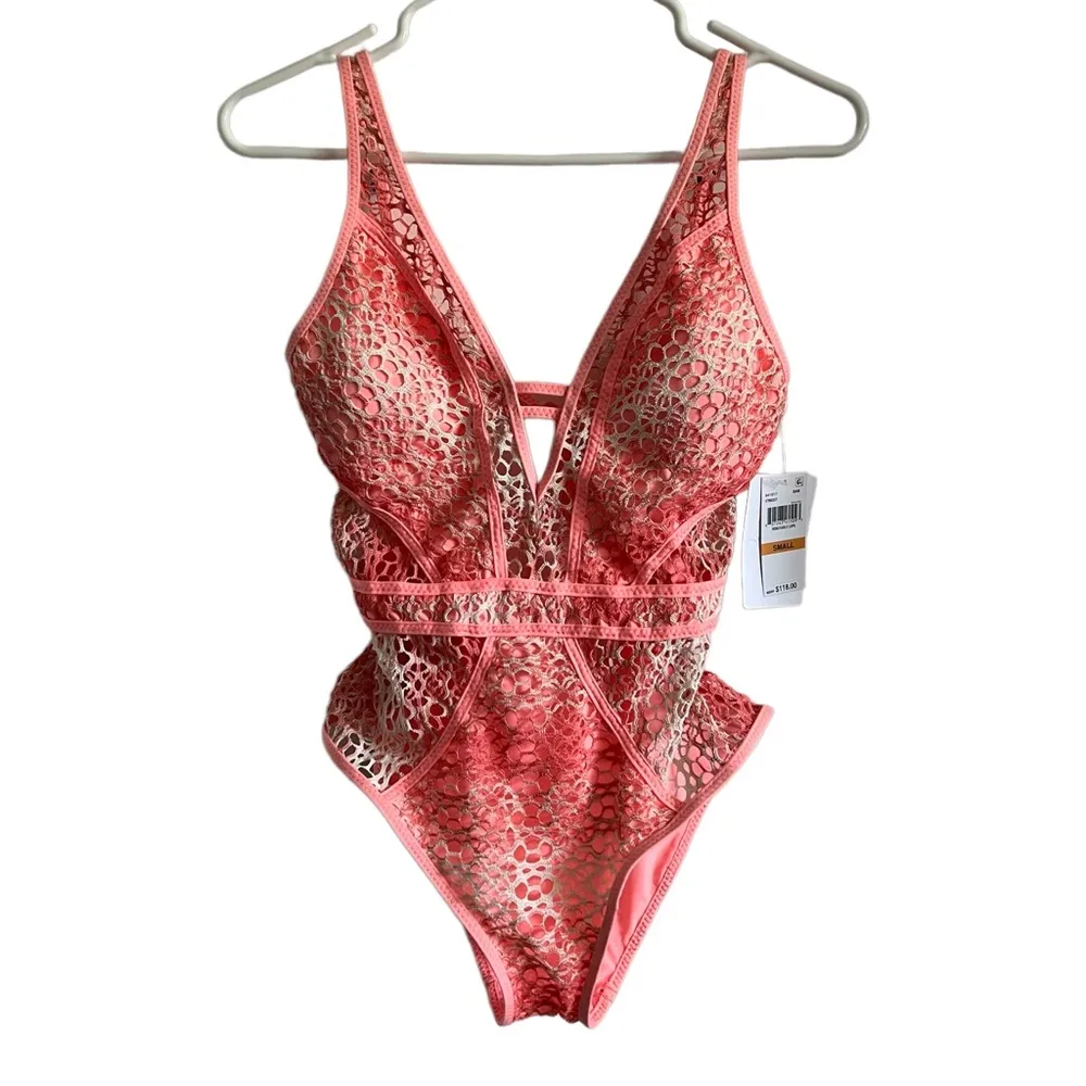 Becca by Becca Virtue Show & Tell Crochet Plunge One Piece Swimsuit Small NWT - Image 2