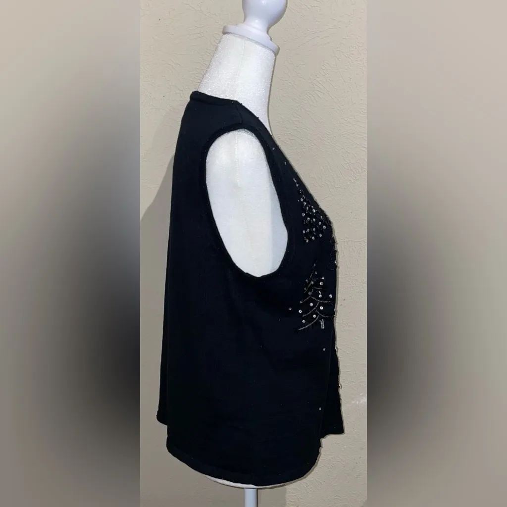 Hampshire Studio Women’s Size XL Vintage Christmas Trees Black Sweater Vest - Image 7