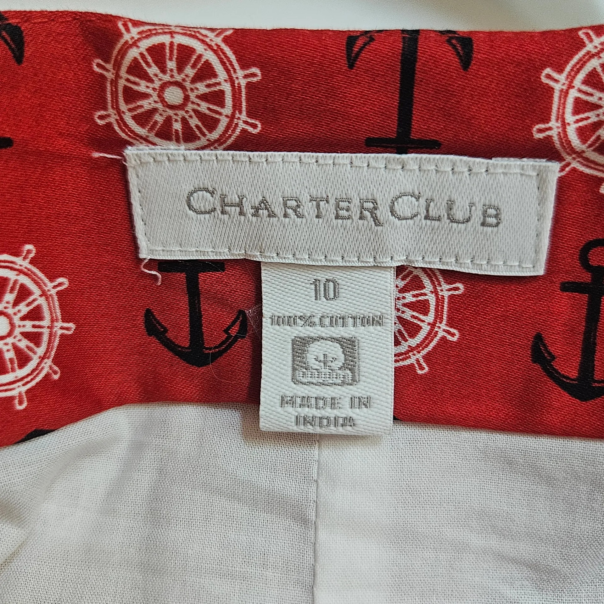 Charter Club Skirt Nautical Sailor Print Pleated Fully Lined 100% Cotton Sz 10 - Image 8