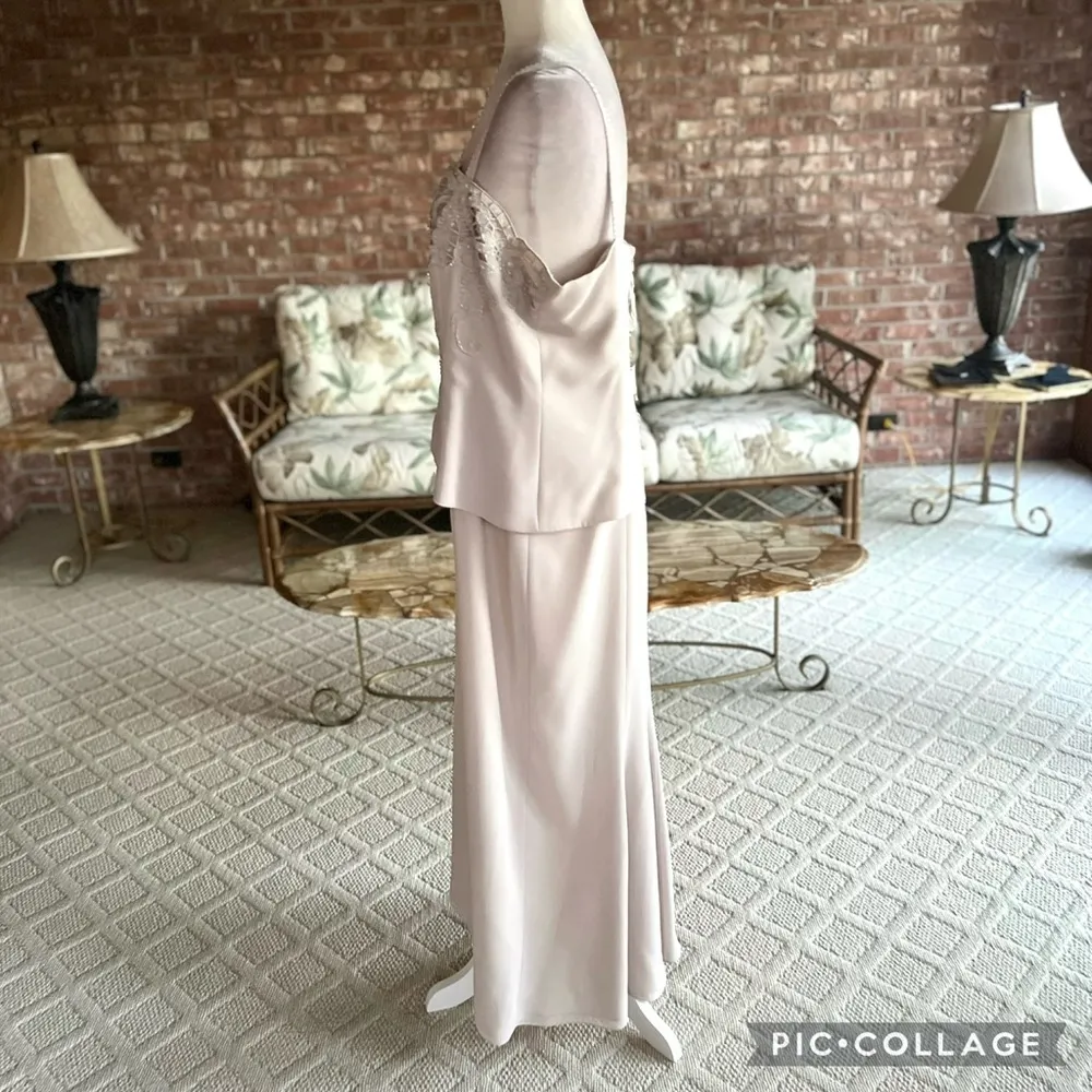 Karen Miller Dress Formal Long Beaded Taupe Beige 16 Cocktail Evening Occasion - Image 8