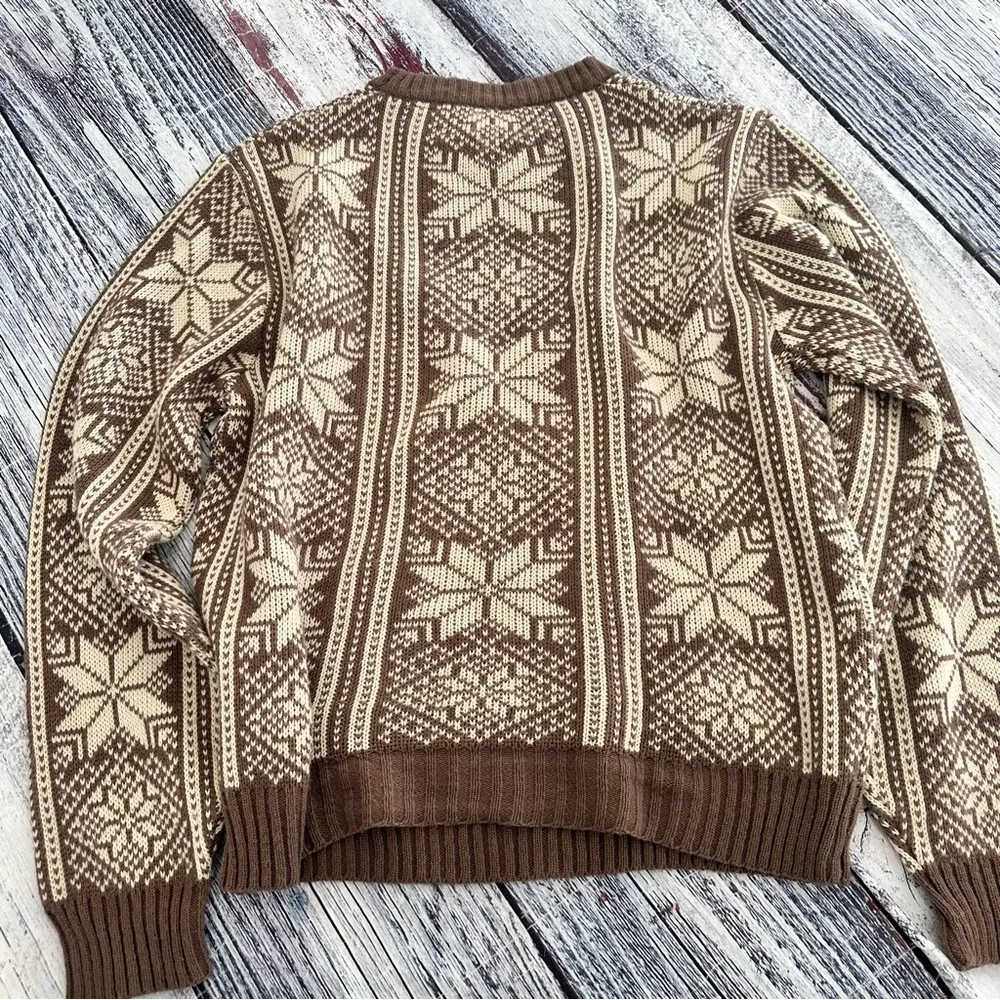 Vintage “Steep Slopes” Snowflake Sweater Tan Size M - Image 4