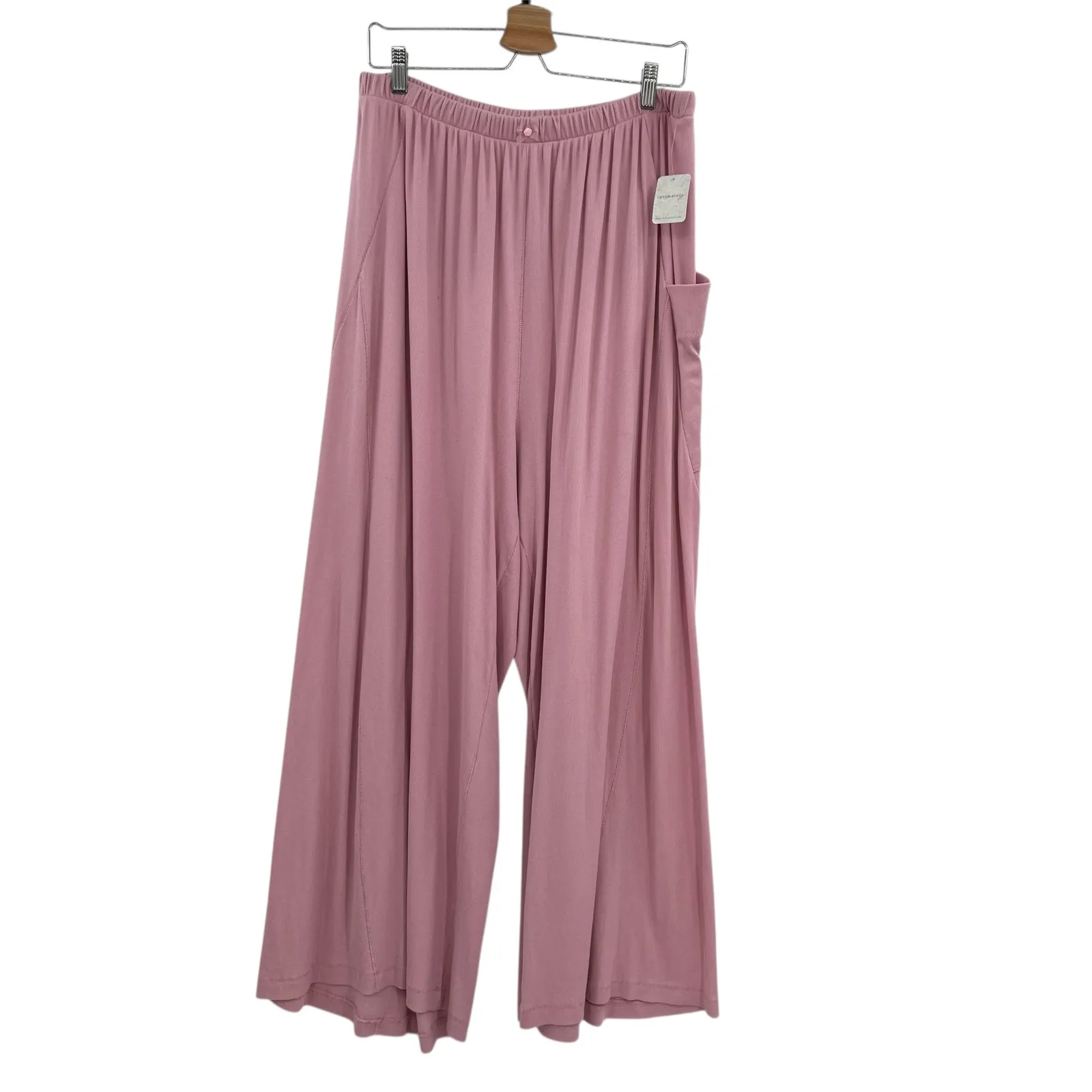 Free People Downtime Wide Leg Pants Bow Detail Lounge Rose Pink‎ Size XS - Image 3