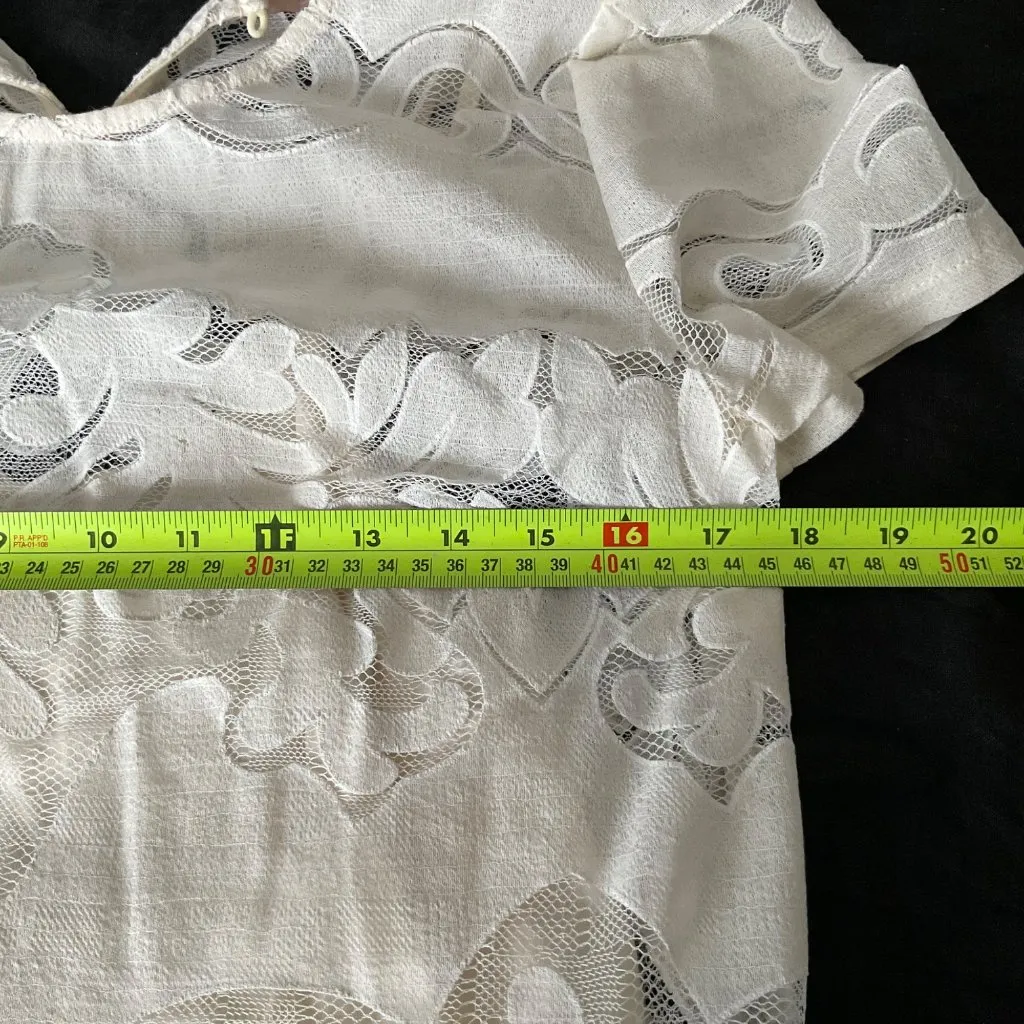 Anthropologie champagne & strawberry lace opacity tee top off white L bust36in Size 6 - Image 5