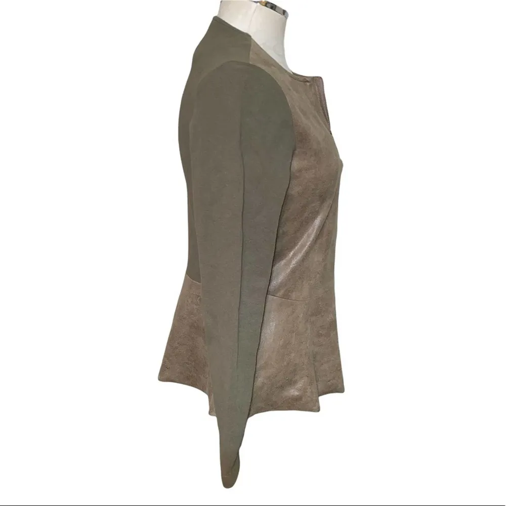 Joy Joy  Fitted Biker Moto Style Peplum Ruffle hem jacket faux leather front sz S - Image 26