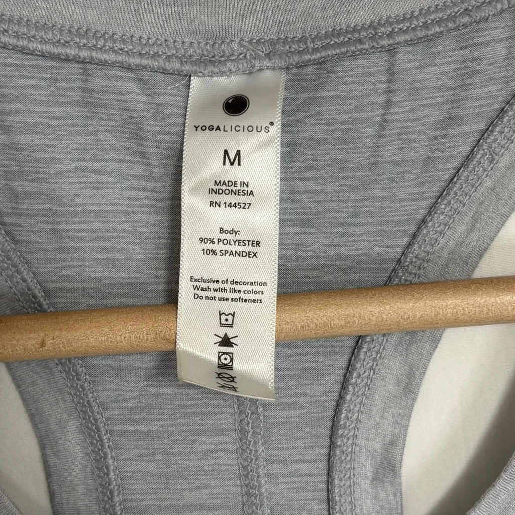 Yogalicious Workout Tank Top Womens M Gray Split Tie Back - Image 6