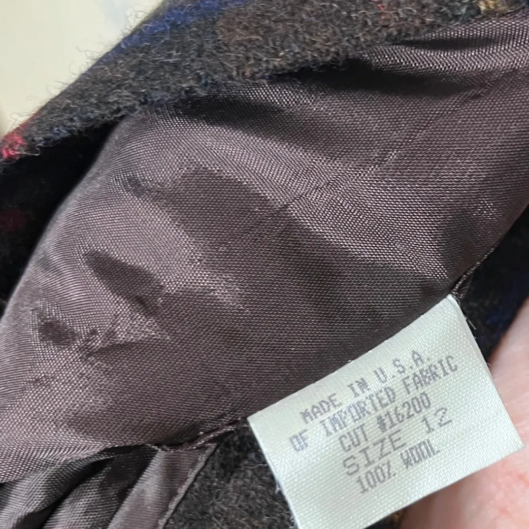 Vintage Harold's Wool Plaid Wrap Skirt Size 12 Brown‎ Green Red Blue Academia Brown - Image 8