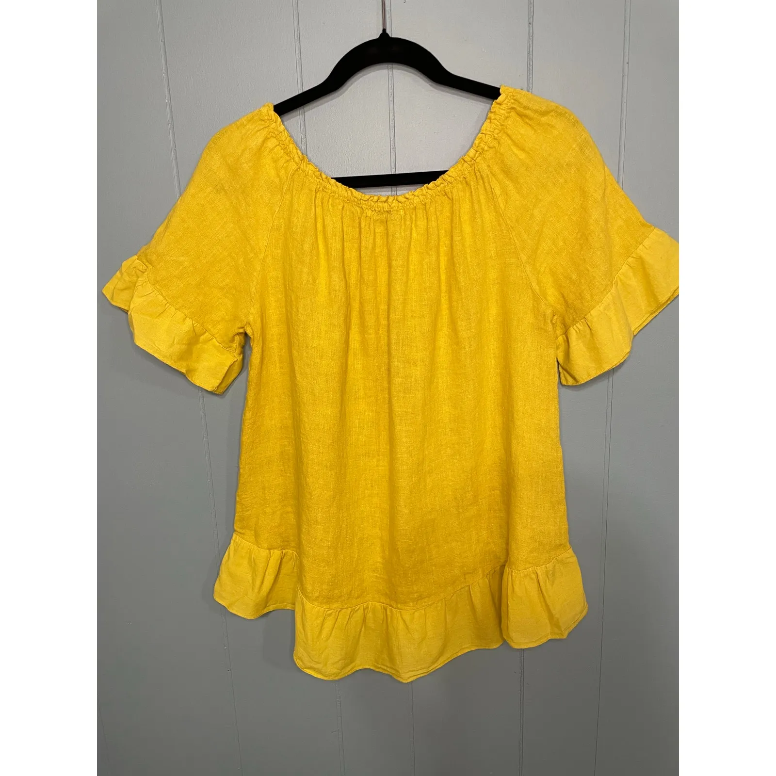 Terzo Millenio 100% Linen Boho‎ Peasant Top, Size M Yellow Size M - Image 2