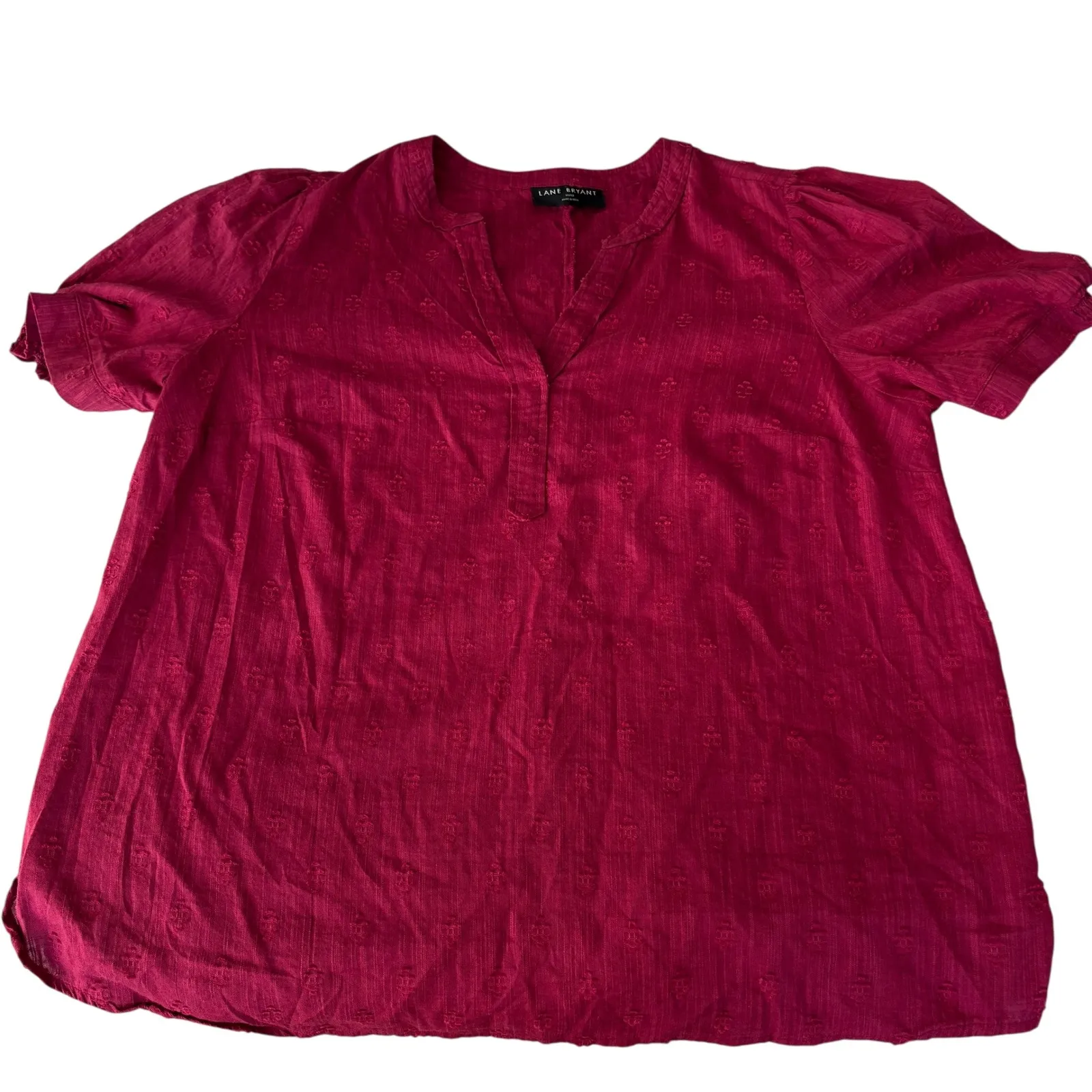 Lane Bryant Womens Top Burgundy Embroidered V Neck Short Sleeve‎ Blouse - Image 3