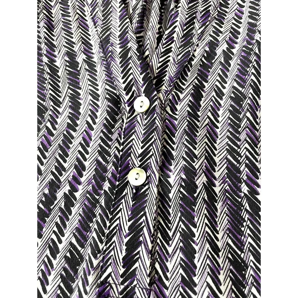 Amour Vert Crepe De Chine Silk Dash Print Blouse Tunic Size Medium Purple Black - Image 10