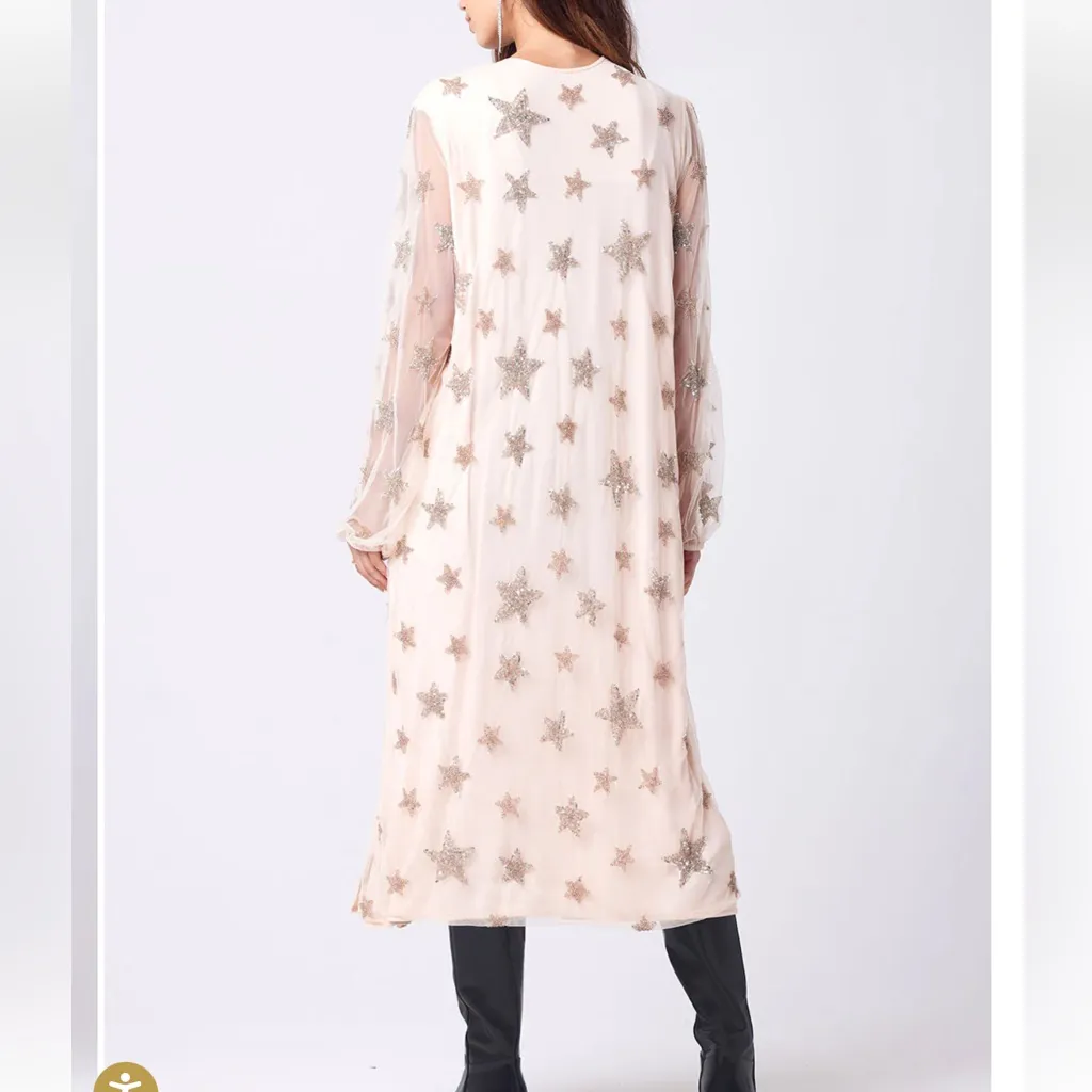 Saltwater LUXE Fallon Kimono Sheer Sleeve Robe with starfish star Accents small - Image 9