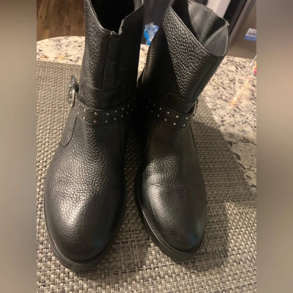 Women's Karen Millen biker moto Black Leather Ankle boot classic spring leather - Image 5