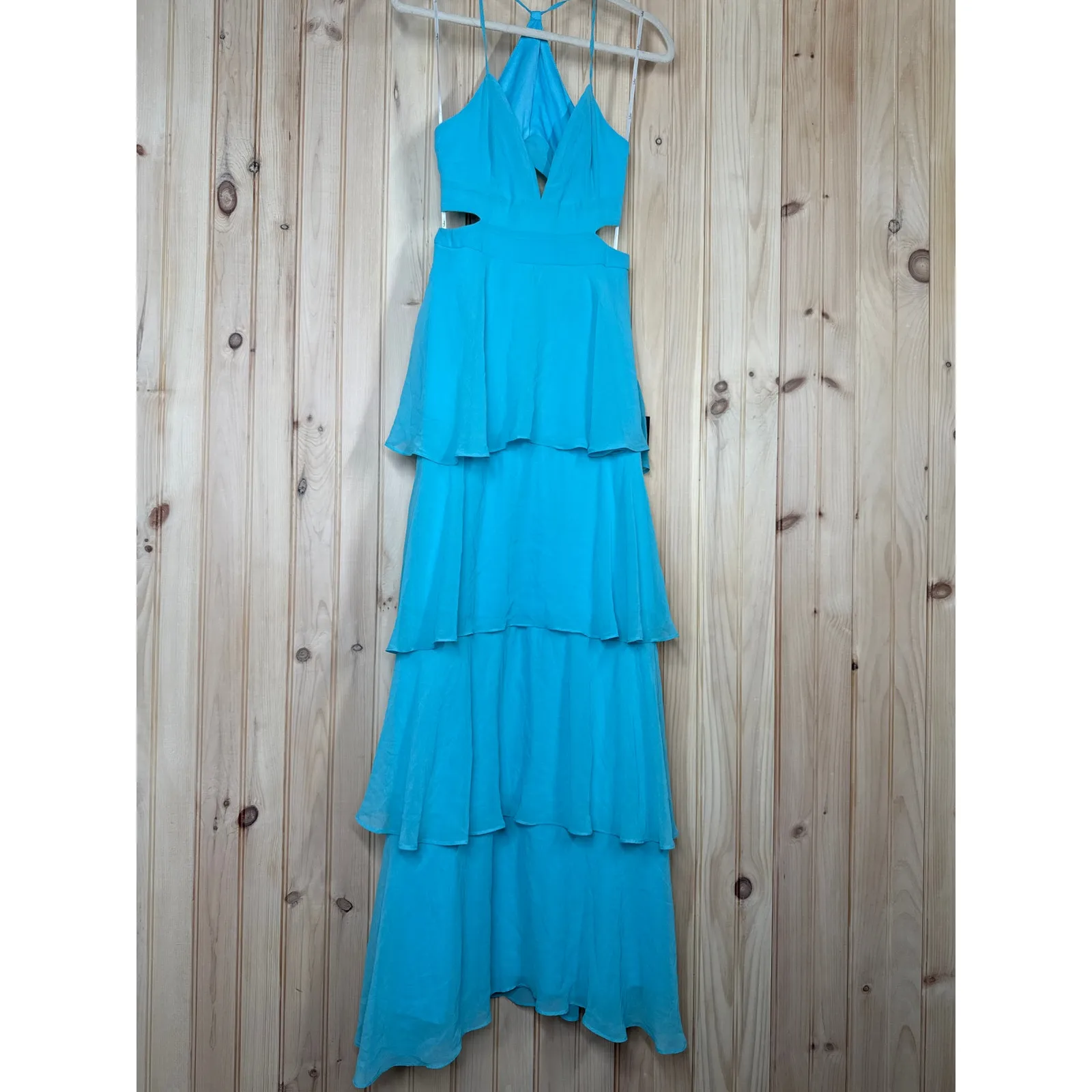 NWT Lulus Tier and Now Blue Tie-Back Tiered Maxi Dress Dance Gala Wedding Sz S - Image 2