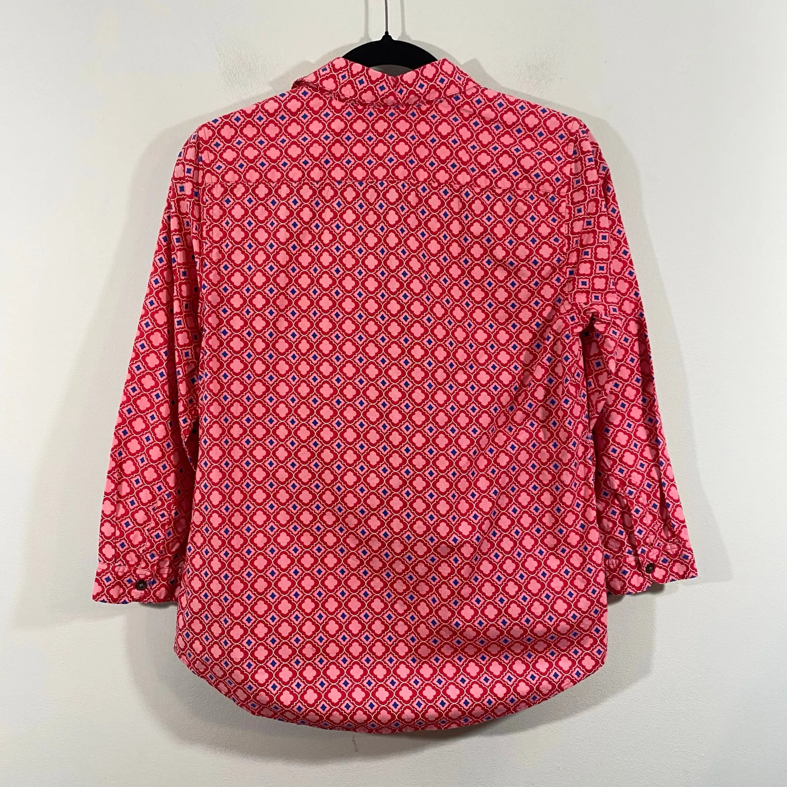 Lands' End Women Red & Pink Graphics Quarter Sleeve Poplin Top Size 4 - Image 8